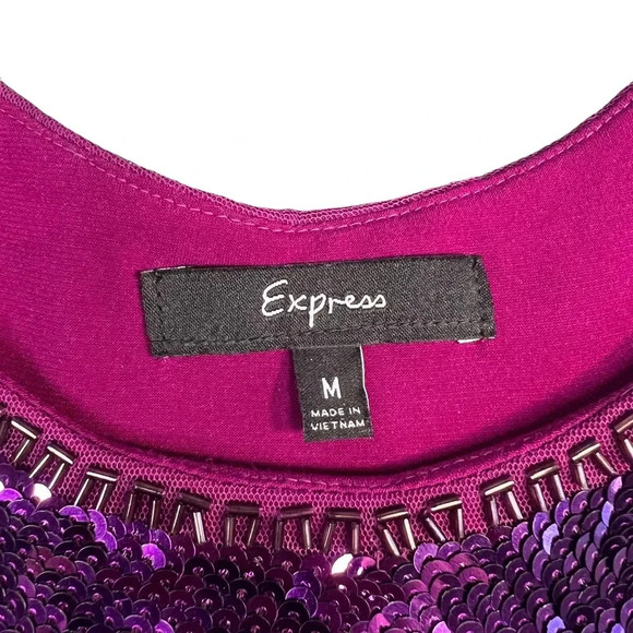 Express Women's Medium Magenta High‎ Neck Sequin Racerback Sleeveless Blouse - Picture 2 of 3
